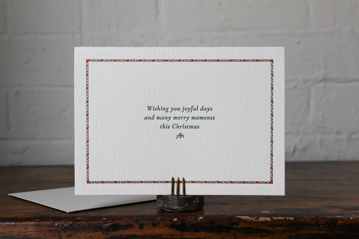 Letterpress Christmas Card - Candy Cane Border General Flywheel Stationery Tasmania