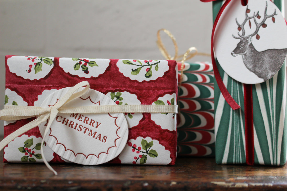 Letterpress Christmas Tag - Merry Christmas Stripes General Flywheel Stationery Tasmania