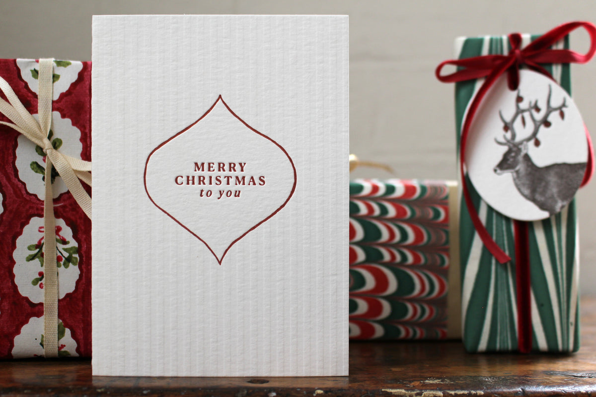 Letterpress Christmas Card - Merry Christmas Stripes General Flywheel Stationery Tasmania