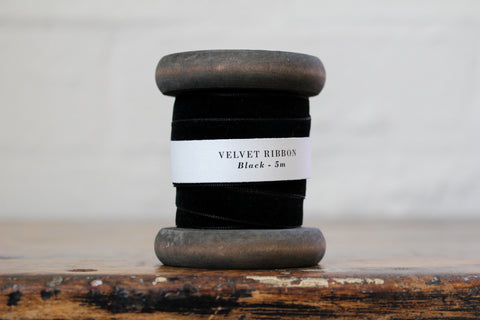 Velvet Ribbon on Wooden Spool - Black