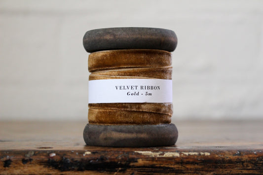 Velvet Ribbon on Wooden Spool - Gold | Flywheel | Stationery | Tasmania