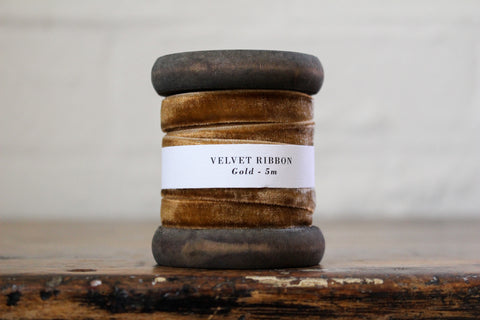 Velvet Ribbon on Wooden Spool - Gold