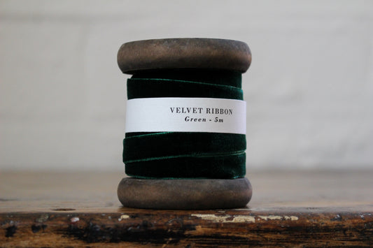Velvet Ribbon on Wooden Spool - Green | Flywheel | Stationery | Tasmania