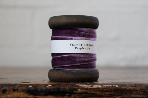 Velvet Ribbon on Wooden Spool - Purple