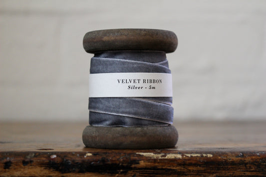 Velvet Ribbon on Wooden Spool - Silver | Flywheel | Stationery | Tasmania
