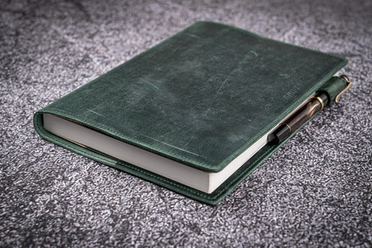 Galen Leather Slim A5 Notebook Cover - Crazy Horse Forest Green | Flywheel | Stationery | Tasmania