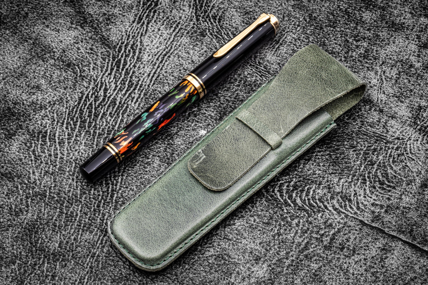 Galen Leather Slim Single Pen Sleeve - Crazy Horse Forest Green | Flywheel | Stationery | Tasmania