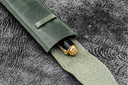 Galen Leather Slim Single Pen Sleeve - Crazy Horse Forest Green | Flywheel | Stationery | Tasmania