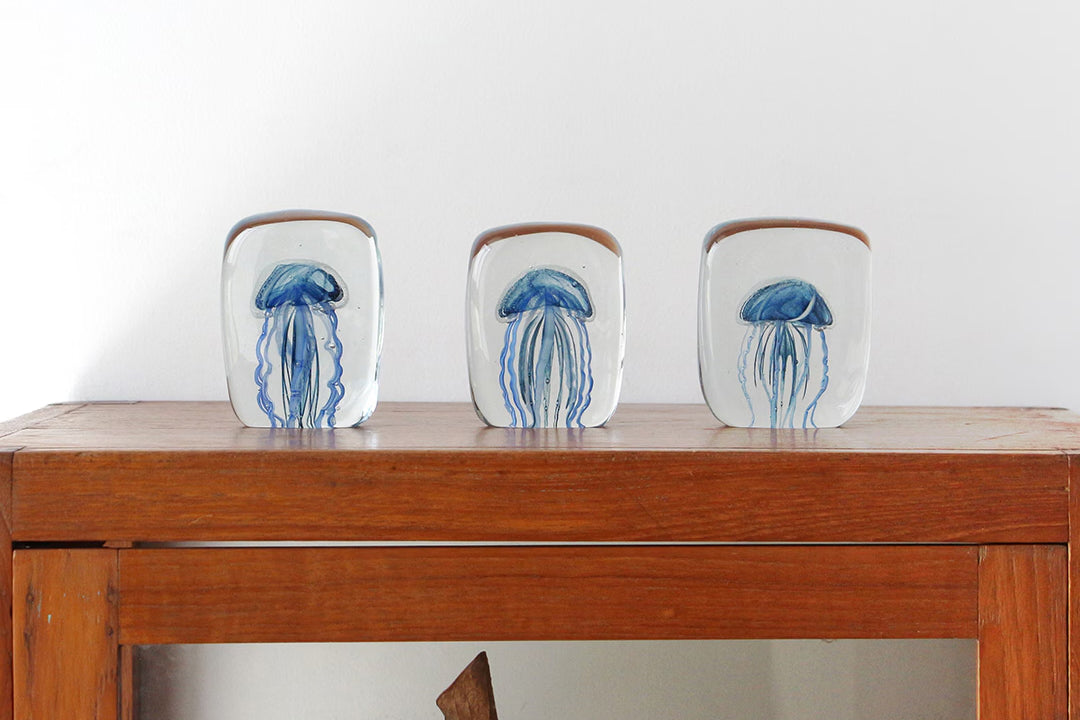 Here by Detail Jellyfish Paper Weight - Square/Blue | Flywheel | Stationery | Tasmania