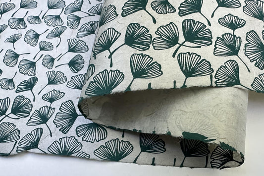 Lokta Gift Wrap - Gingko Leaf Blue/Grey | Flywheel | Stationery | Tasmania