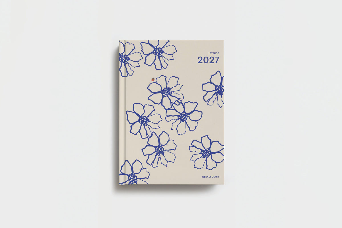 Lettuce 2027 Weekly Diary - Blue Flowers Flywheel Stationery Tasmania