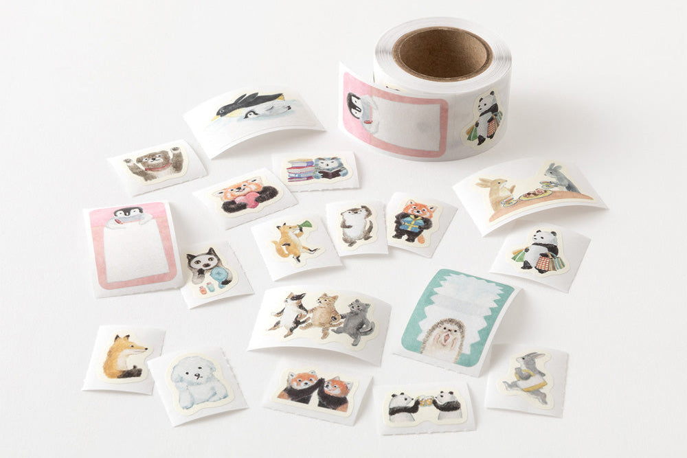 Midori Yuru Log Roll Stickers - Animals Flywheel Stationery Tasmania