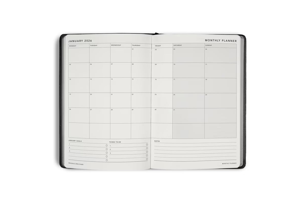 MiGoals 2026 A5 Weekly Diary - Black | Flywheel | Stationery | Tasmania