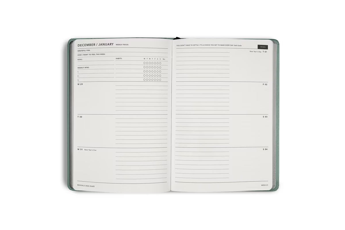 MiGoals 2026 A5 Weekly Diary - Sea Green | Flywheel | Stationery | Tasmania