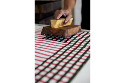 Paper Mirchi Block Printed Gift Wrap - Gingham Holly Green Flywheel Stationery Tasmania