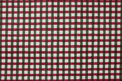 Paper Mirchi Block Printed Gift Wrap - Gingham Holly Green Flywheel Stationery Tasmania