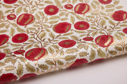 Paper Mirchi Block Printed Gift Wrap - Marigold Glitz Scarlet Flywheel Stationery Tasmania