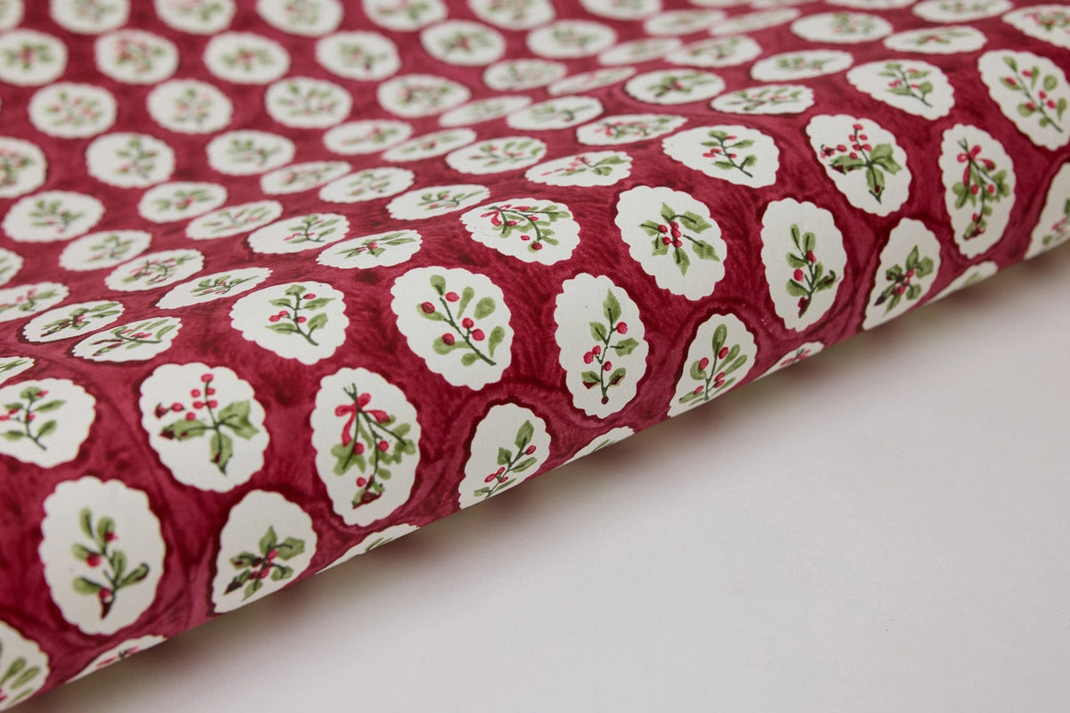 Paper Mirchi Block Printed Gift Wrap - Scallop Tiles Christmas Pudding Flywheel Stationery Tasmania