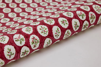 Paper Mirchi Block Printed Gift Wrap - Scallop Tiles Christmas Pudding Flywheel Stationery Tasmania