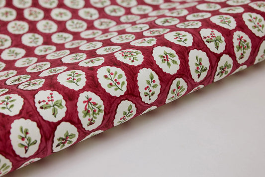 Paper Mirchi Block Printed Gift Wrap - Scallop Tiles Christmas Pudding Flywheel Stationery Tasmania