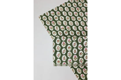 Paper Mirchi Block Printed Gift Wrap - Scallop Tiles Holly Green Flywheel Stationery Tasmania