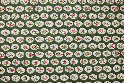Paper Mirchi Block Printed Gift Wrap - Scallop Tiles Holly Green Flywheel Stationery Tasmania