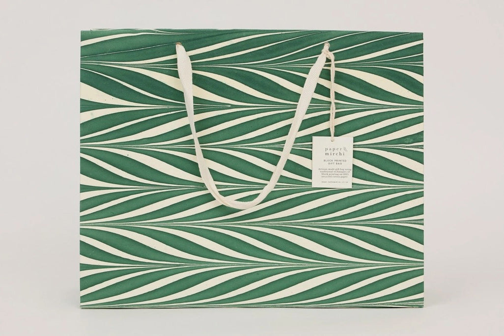 Paper Mirchi Hand Marbled Gift Bag Large - Candy Stripes Green Flywheel Stationery Tasmania