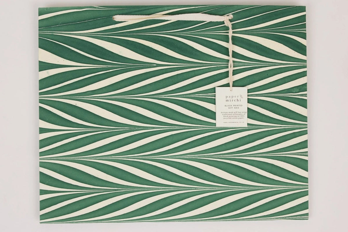 Paper Mirchi Hand Marbled Gift Bag Large - Candy Stripes Green Flywheel Stationery Tasmania
