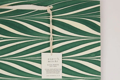 Paper Mirchi Hand Marbled Gift Bag Large - Candy Stripes Green Flywheel Stationery Tasmania