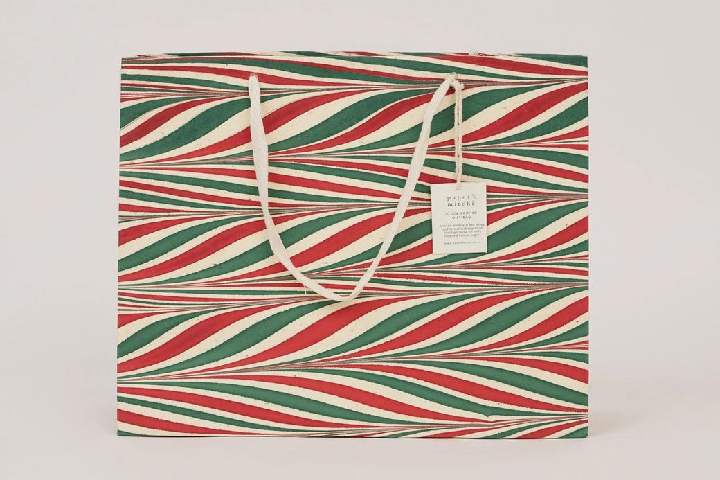 Paper Mirchi Hand Marbled Gift Bag Large - Candy Stripes Jolly Flywheel Stationery Tasmania