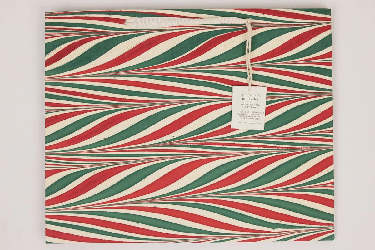 Paper Mirchi Hand Marbled Gift Bag Large - Candy Stripes Jolly Flywheel Stationery Tasmania