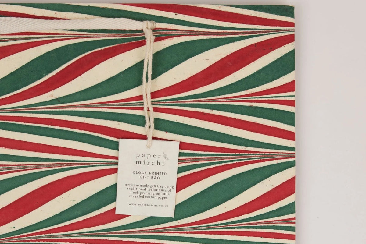 Paper Mirchi Hand Marbled Gift Bag Large - Candy Stripes Jolly Flywheel Stationery Tasmania