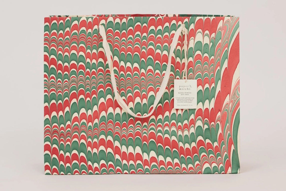 Paper Mirchi Hand Marbled Gift Bag Large - Scallops Jolly Flywheel Stationery Tasmania