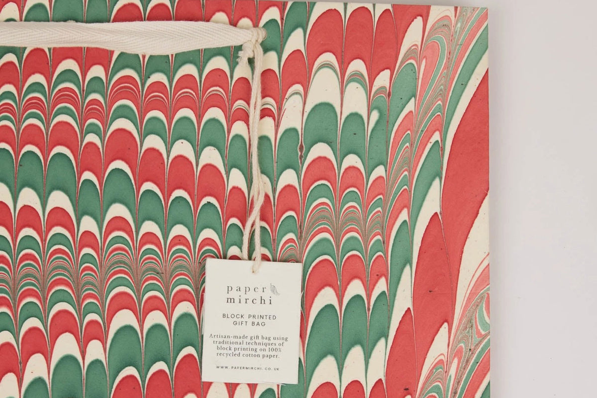 Paper Mirchi Hand Marbled Gift Bag Large - Scallops Jolly Flywheel Stationery Tasmania