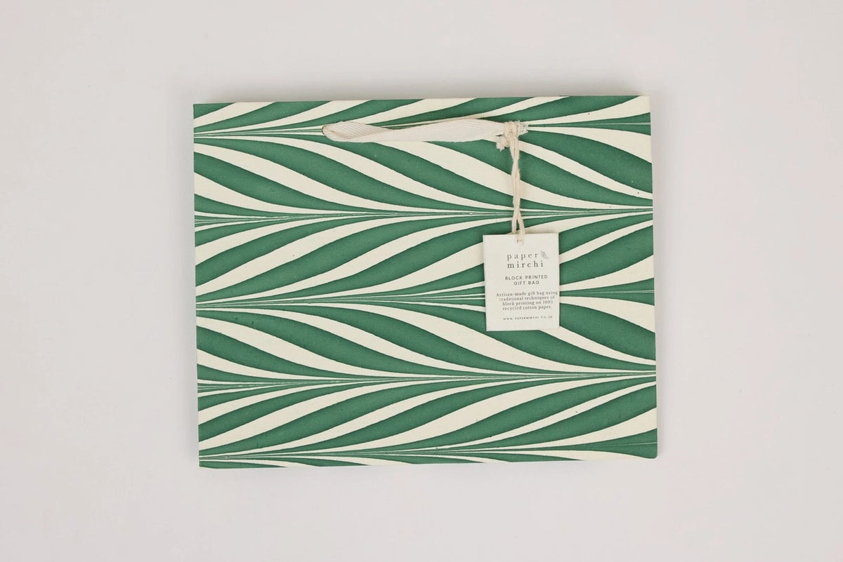 Paper Mirchi Hand Marbled Gift bag Medium - Candy Stripes Green Flywheel Stationery Tasmania