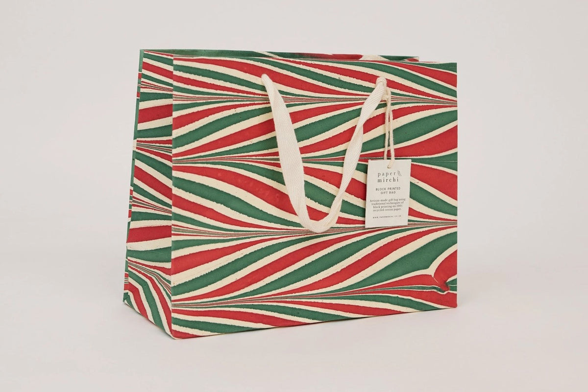 Paper Mirchi Hand Marbled Gift bag Medium - Candy Stripes Jolly Flywheel Stationery Tasmania