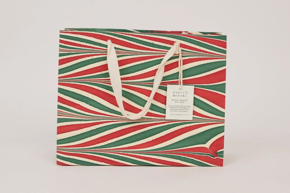 Paper Mirchi Hand Marbled Gift bag Medium - Candy Stripes Jolly Flywheel Stationery Tasmania