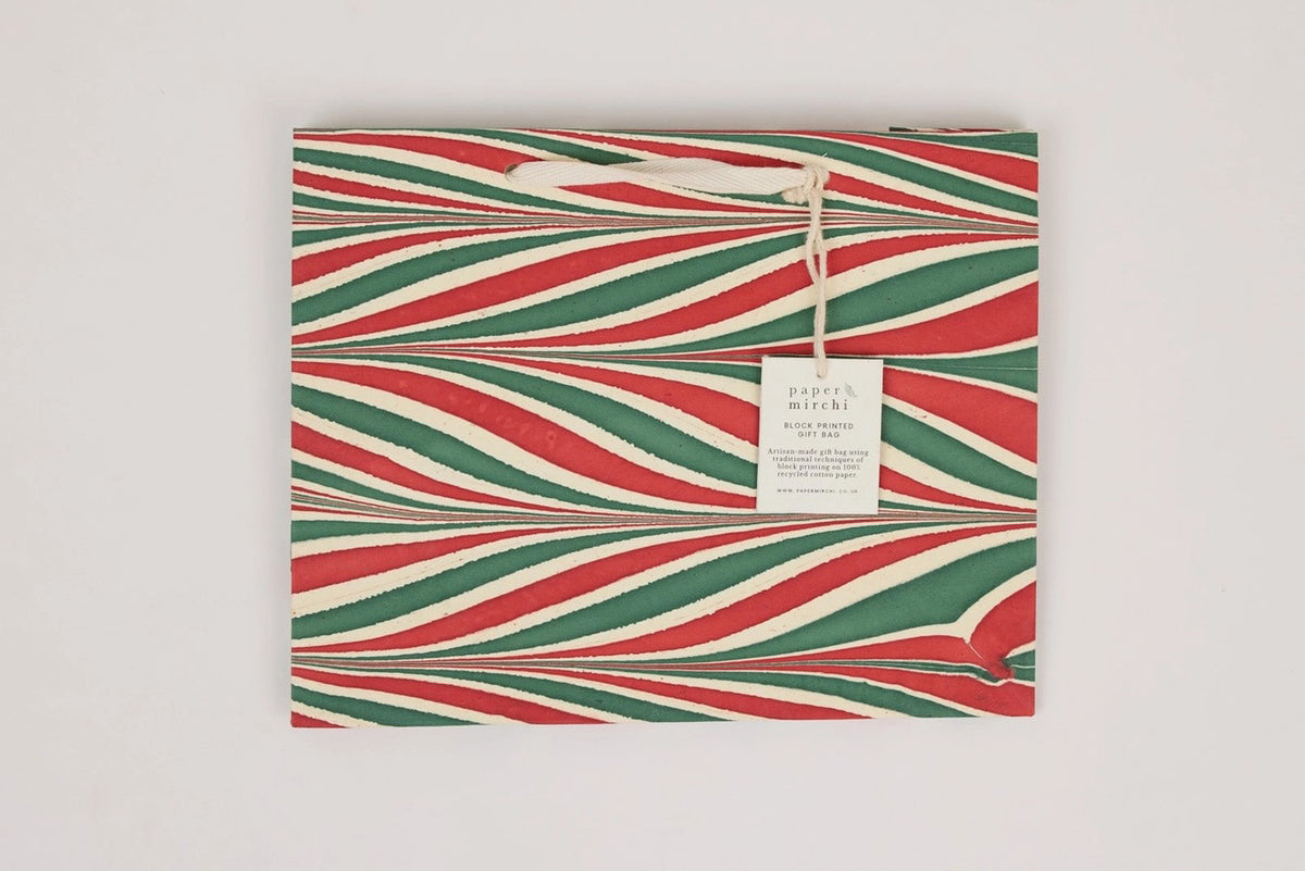 Paper Mirchi Hand Marbled Gift bag Medium - Candy Stripes Jolly Flywheel Stationery Tasmania