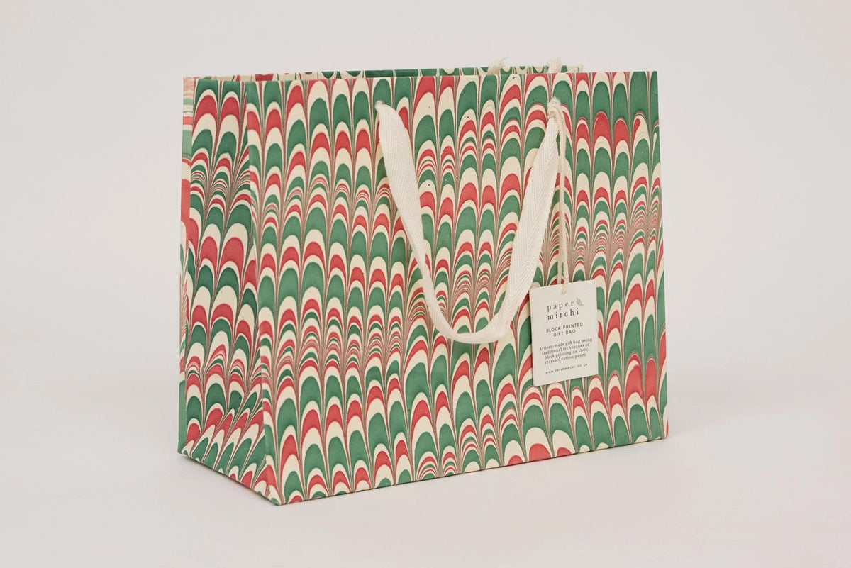 Paper Mirchi Hand Marbled Gift bag Medium - Scallops Jolly Flywheel Stationery Tasmania