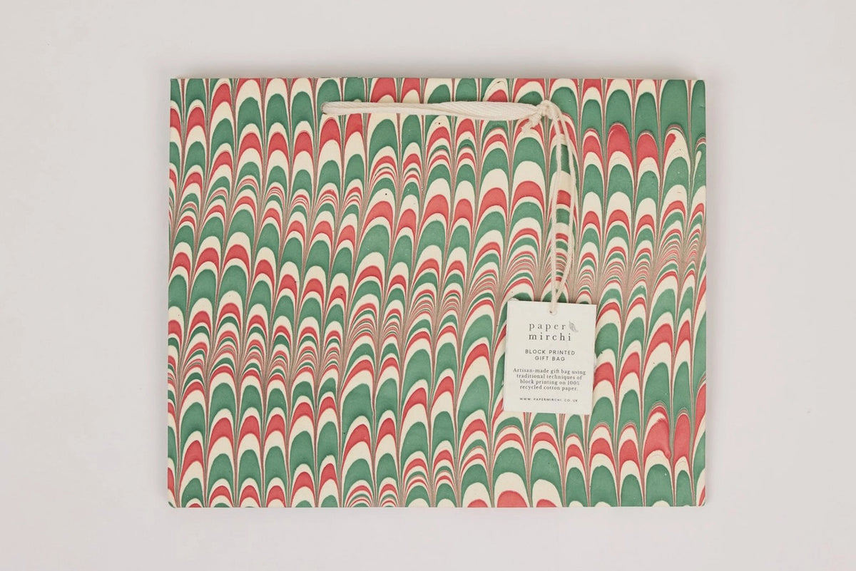 Paper Mirchi Hand Marbled Gift bag Medium - Scallops Jolly Flywheel Stationery Tasmania