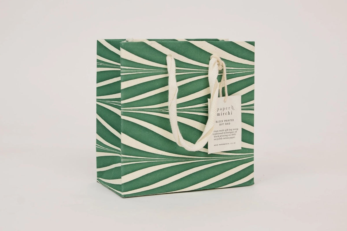 Paper Mirchi Hand Marbled Gift Bag Small - Candy Stripes Green Flywheel Stationery Tasmania