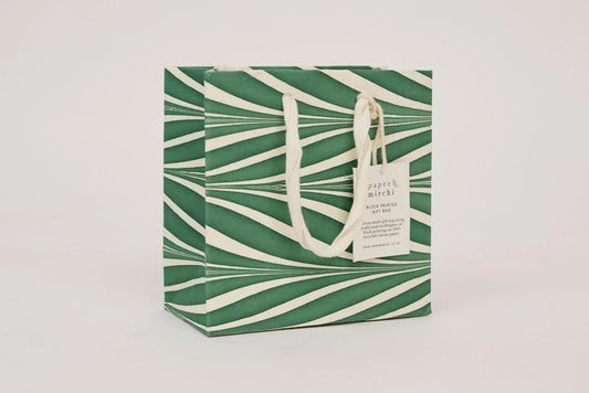 Paper Mirchi Hand Marbled Gift Bag Small - Candy Stripes Green Flywheel Stationery Tasmania