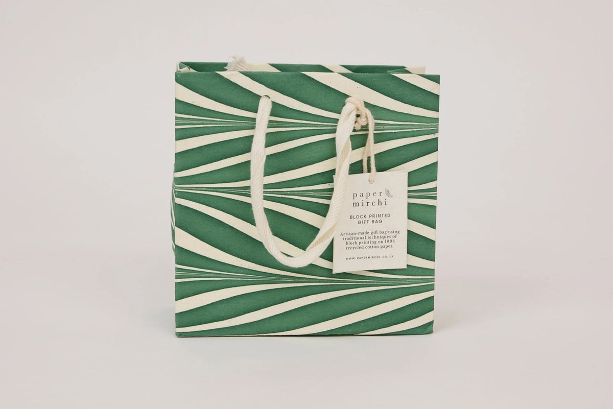 Paper Mirchi Hand Marbled Gift Bag Small - Candy Stripes Green Flywheel Stationery Tasmania