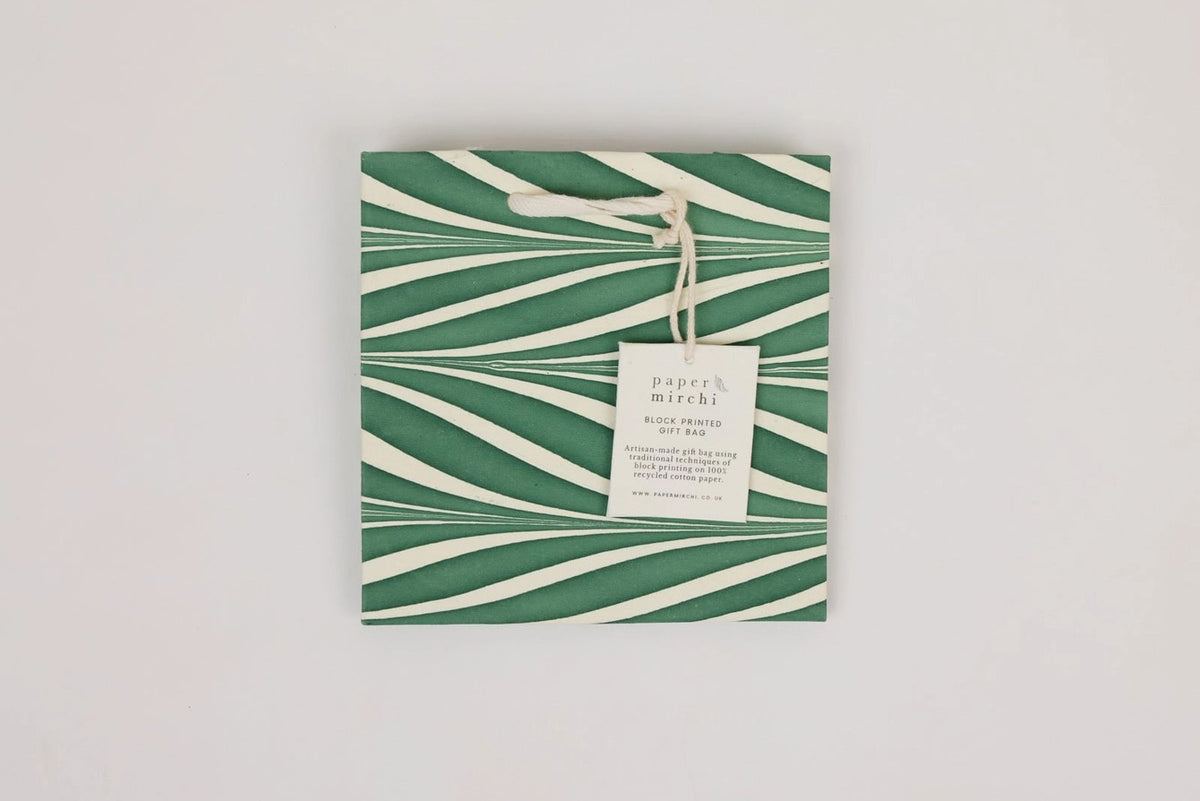 Paper Mirchi Hand Marbled Gift Bag Small - Candy Stripes Green Flywheel Stationery Tasmania