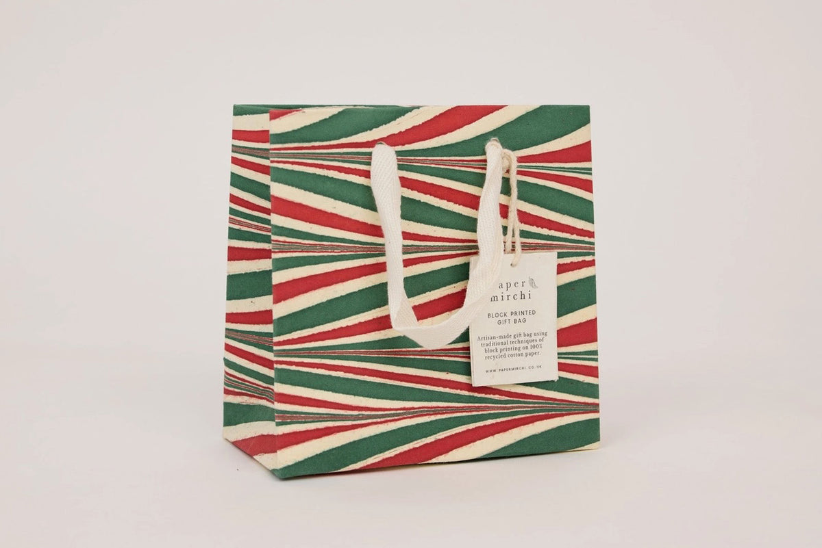 Paper Mirchi Hand Marbled Gift Bag Small - Candy Stripes Jolly Flywheel Stationery Tasmania