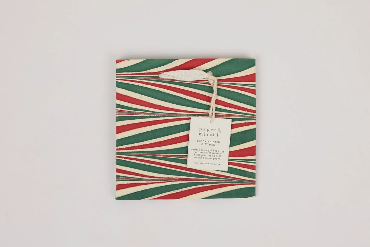 Paper Mirchi Hand Marbled Gift Bag Small - Candy Stripes Jolly Flywheel Stationery Tasmania