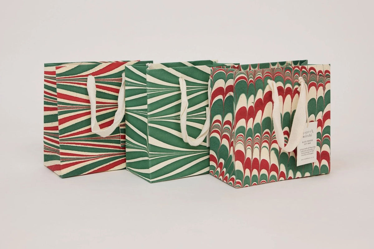 Paper Mirchi Hand Marbled Gift Bag Small - Candy Stripes Jolly Flywheel Stationery Tasmania