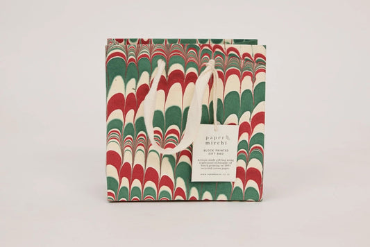 Paper Mirchi Hand Marbled Gift Bag Small - Scallops Jolly Flywheel Stationery Tasmania