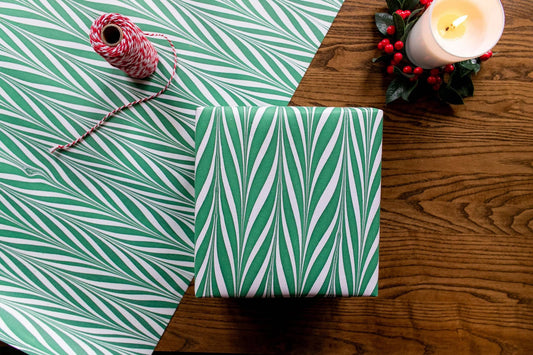 Paper Mirchi Hand Marbled Gift Wrap - Candy Stripes Green Flywheel Stationery Tasmania