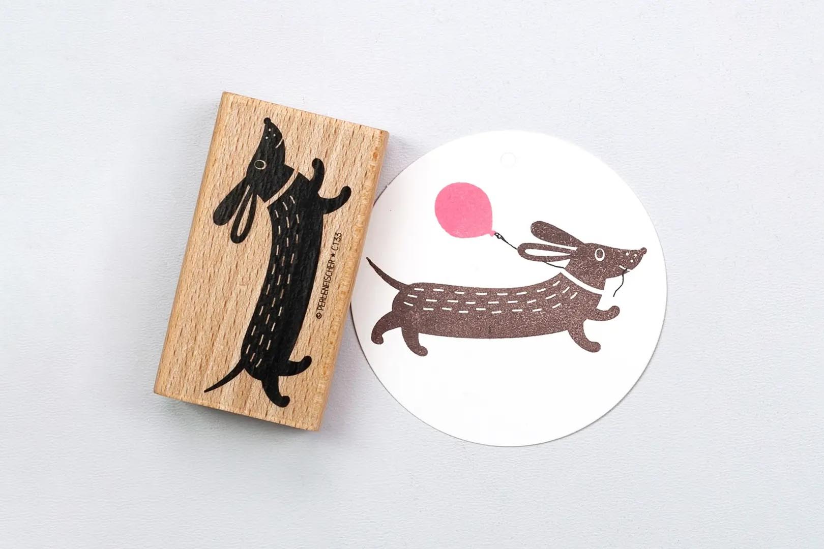 Perlenfischer Rubber Stamp - Dashing Dachshund | Flywheel | Stationery | Tasmania